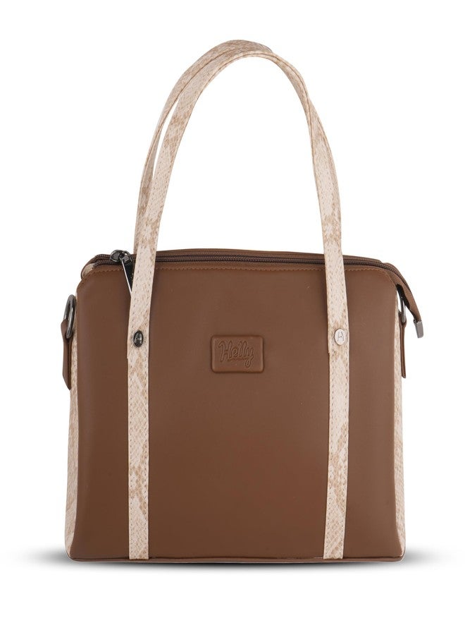 HELLY Stylish Women Handbag | Dual Tone Vegan Leather | Shoulder & Sling Bag | Spacious Multi Pocket (Tan) - Image 1