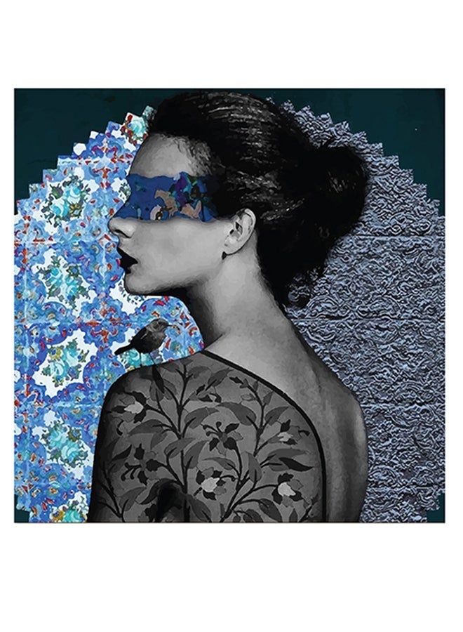 RYN Woman Themed Wall Art Black/Blue/White 30x30cm - Image 1