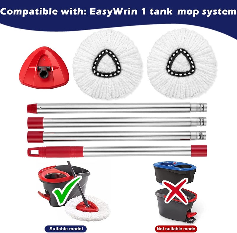 TIDYKITC Spin Mop Replacement Set for O-Cedar EasyWring 1-Tank System, Mop Head Replacement, Adjustable 30-58" Handle, Base & 2 Microfiber Refills - Image 2