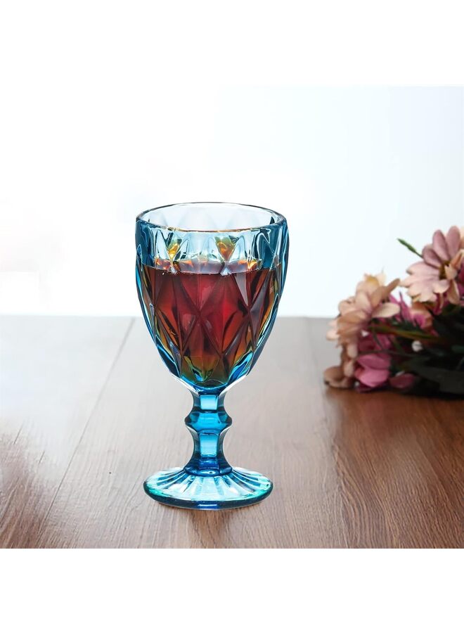 مجموعة من 6 كؤوس نبيذ ملونة، أكواب نبيذ سعة 10 أونصة بنقش منقوش، أكواب نبيذ ملونة، أدوات زجاجية عتيقة للحفلات وحفلات الزفاف والحانات والنبيذ والعصير والمشروبات - Image 5