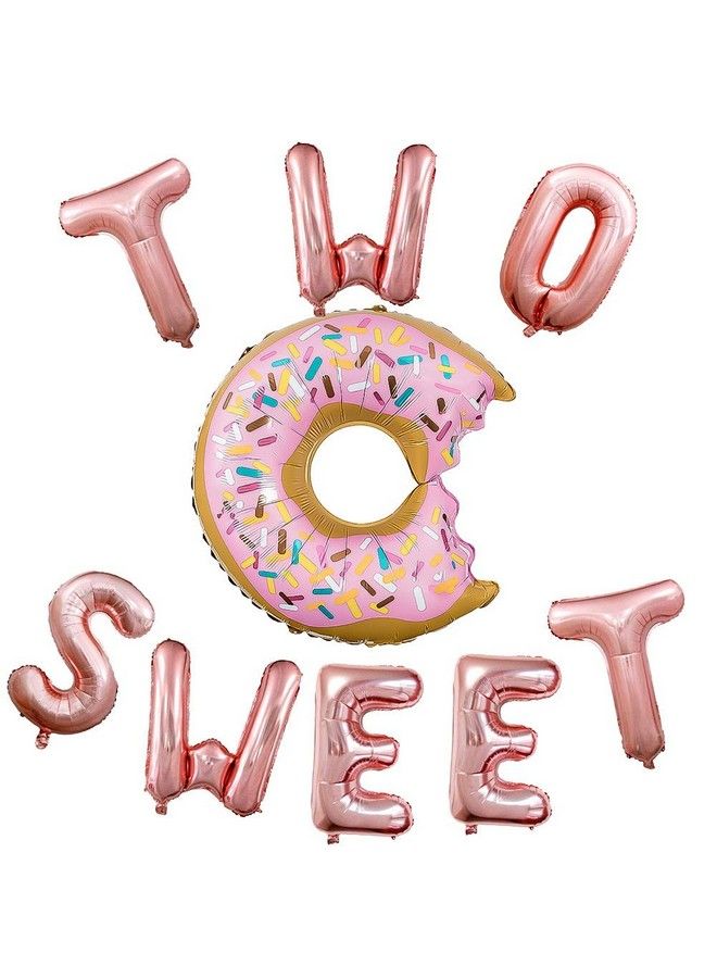 CheeseandU Donut Party Supplies 23" Pink Donut Foil Balloon 16" Two Sweet Rose Gold Letters Foil Balloons Great For Baby 2Nd Bday Party Decoration Baby Shower Donut Time - Image 1