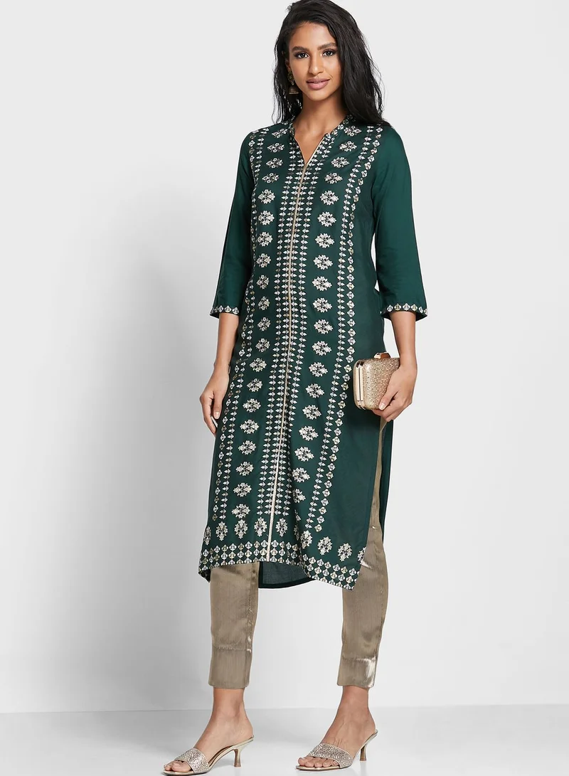 W Notch Neck Printed Kurti