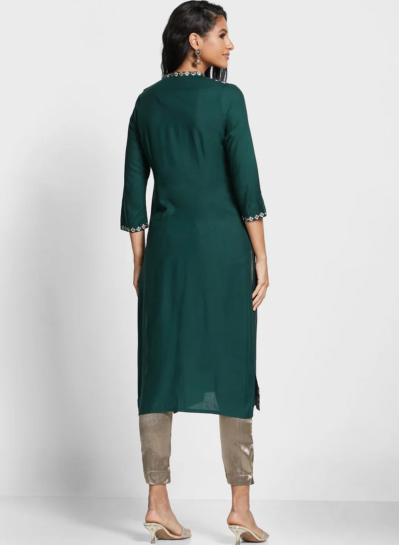 W Notch Neck Printed Kurti