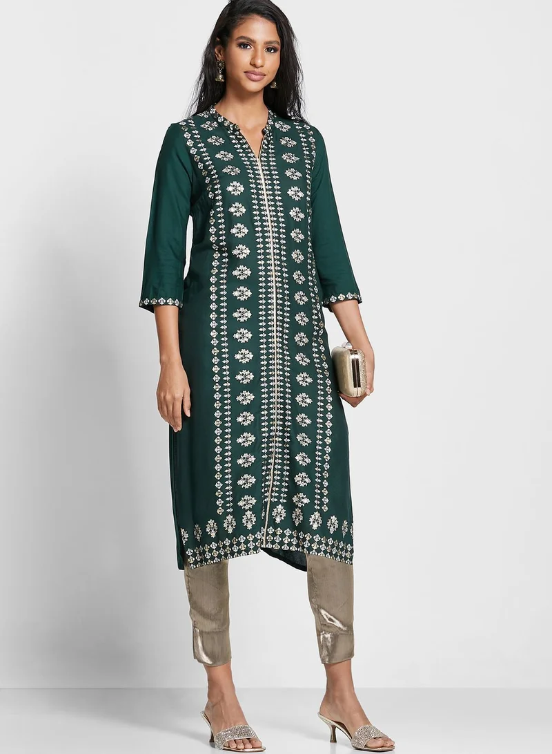 W Notch Neck Printed Kurti