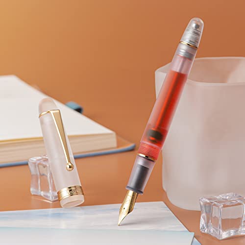 Asvine V126 Vacuum Filling Fountain Pen Medium Nib, Frosted Transparent Clear Acrylic, Large-Capacity with Gift Case - Image 4