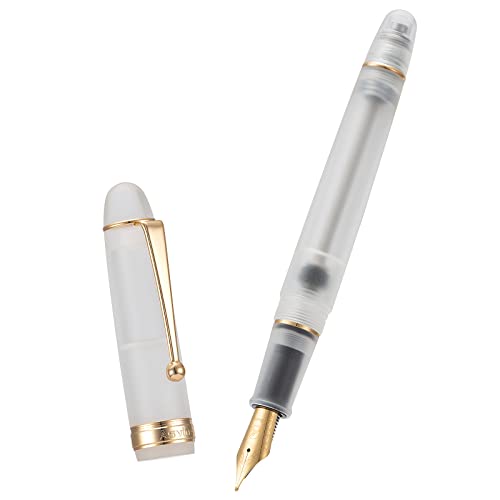 Asvine V126 Vacuum Filling Fountain Pen Medium Nib, Frosted Transparent Clear Acrylic, Large-Capacity with Gift Case - Image 2