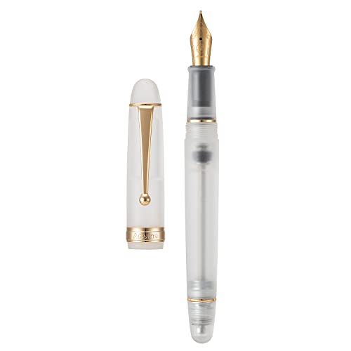 Asvine V126 Vacuum Filling Fountain Pen Medium Nib, Frosted Transparent Clear Acrylic, Large-Capacity with Gift Case - Image 1