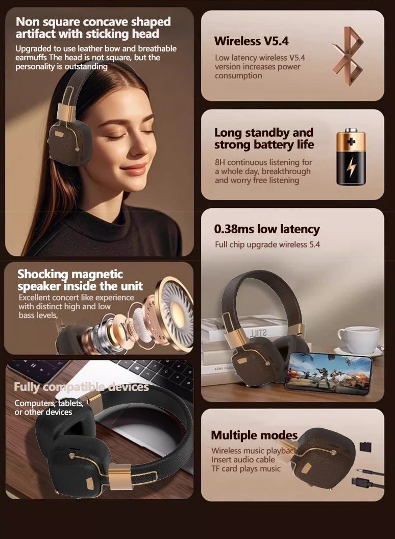 JBLTM Bluetooth noise-cancelling headphones, retro head-mounted Bluetooth headphones, Bluetooth 5.4, multi-EQ wireless music fashion headphones, ultra-long battery life, suitable for travel photography, sports, games, work  - Image 2