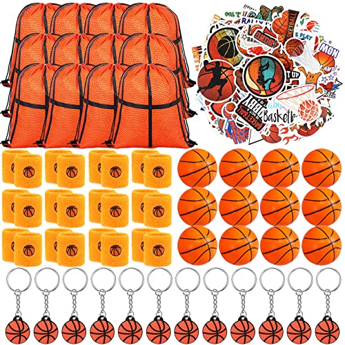 LEIFIDE 148 Pcs Basketball Party Favors Include Basketball Gift Bags with Drawstring Sports Wristbands Mini Keychain Sticker Birthday Team Gift for sports lover Party Supplies - Image 1