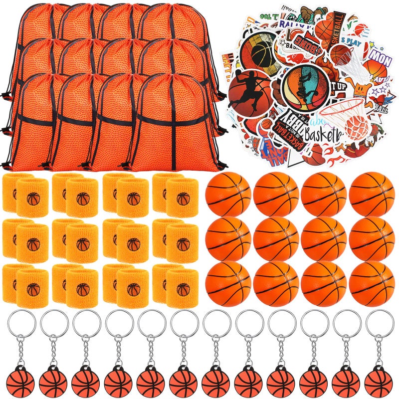 LEIFIDE 148 Pcs Basketball Party Favors Include Basketball Gift Bags with Drawstring Sports Wristbands Mini Keychain Sticker Birthday Team Gift for sports lover Party Supplies - Image 2