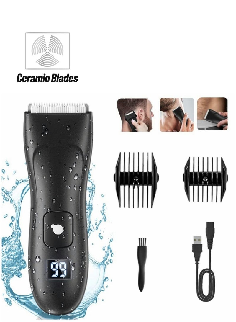 Excefore Electric Hair Clippers for Men, USB Rechargeable Pubic Hair Trimmer with LED Display, Cordless Body Hair Trimmer Kit, Professional Body Groomer and Beard Shaver, Waterproof Groin Hair Trimmer - Image 1