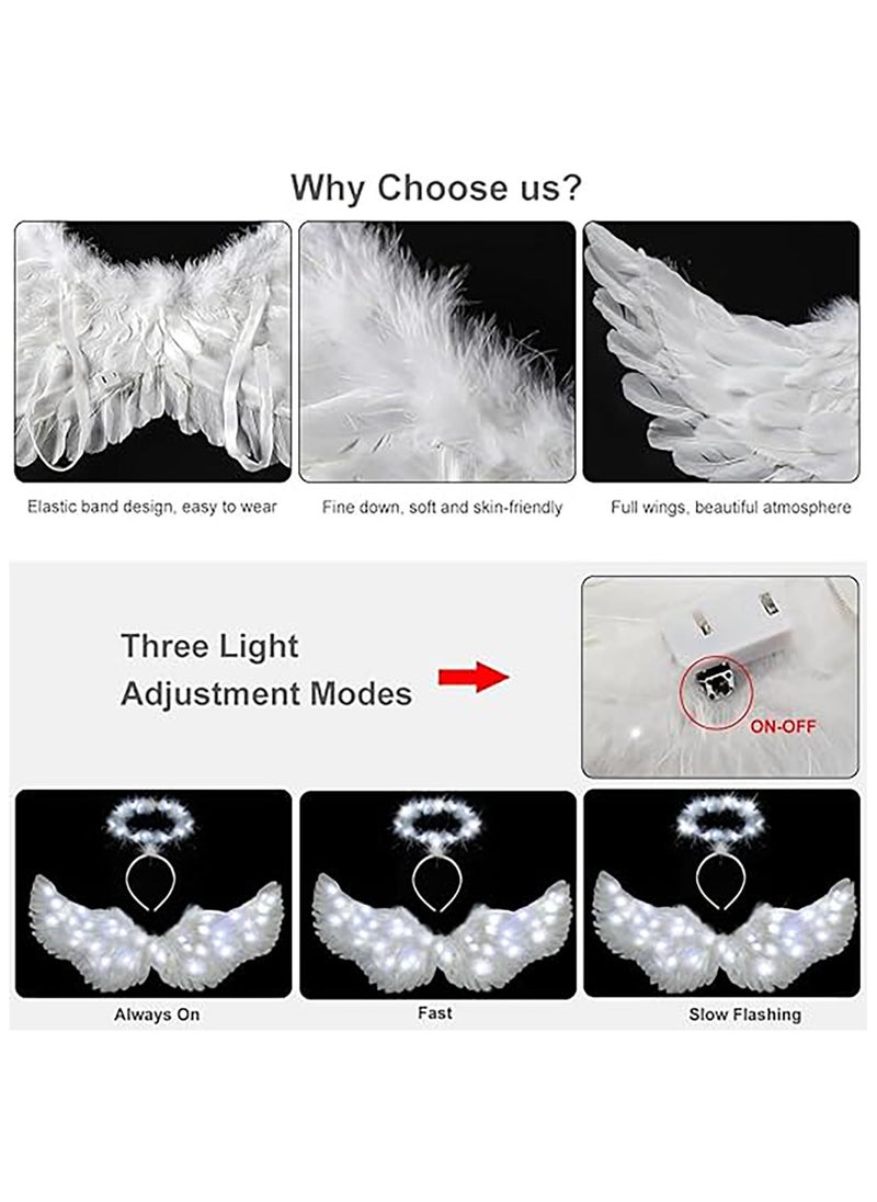 AUTOYSUR - Wing Costume Kids,Feather Wings and Halo with LED Lights,Headband Tulle Tutu Skirt Fairy Magic Wand Carnival Cosplay Costume for Girls（4pcs set） - Image 1