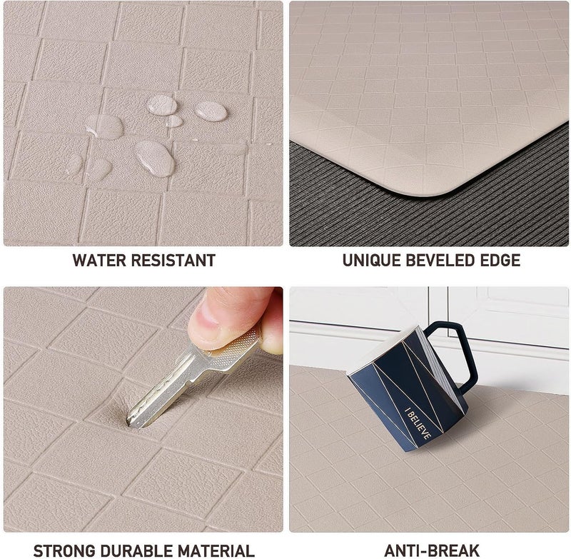 HappyTrends Kitchen Runner Rugs Anti-Fatigue mats,17.3"x 28",Non Slip Waterproof Ergonomic Comfort Mat for Kitchen, Floor Home, Office, Sink, Laundry,Khaki - Image 4