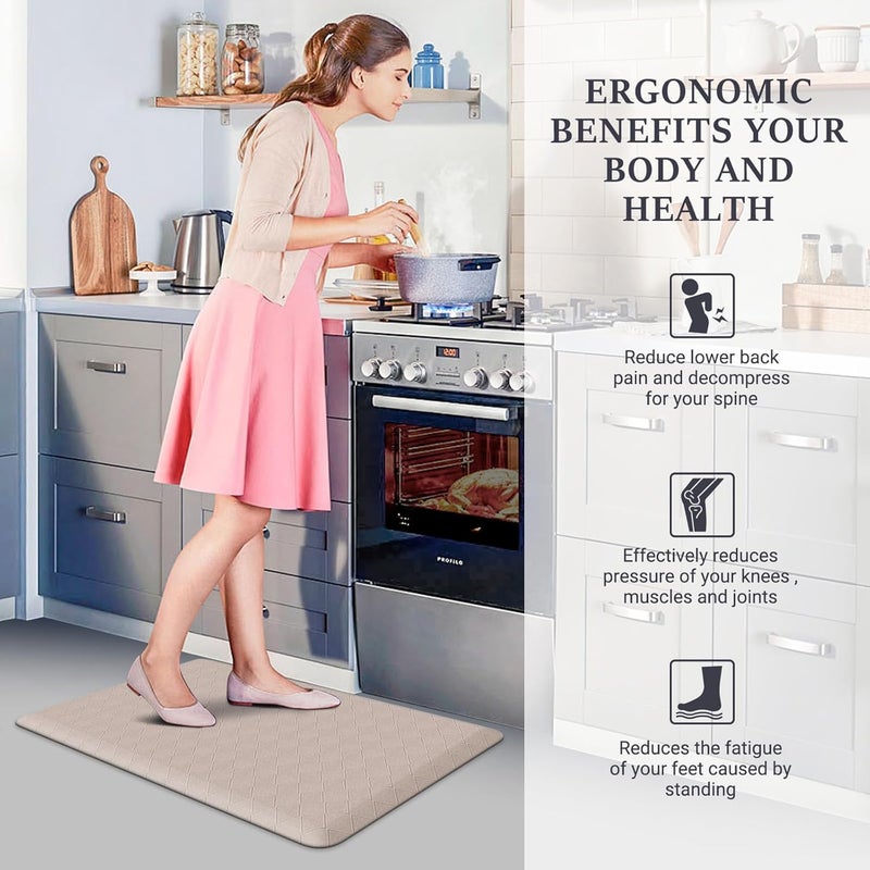 HappyTrends Kitchen Runner Rugs Anti-Fatigue mats,17.3"x 28",Non Slip Waterproof Ergonomic Comfort Mat for Kitchen, Floor Home, Office, Sink, Laundry,Khaki - Image 5