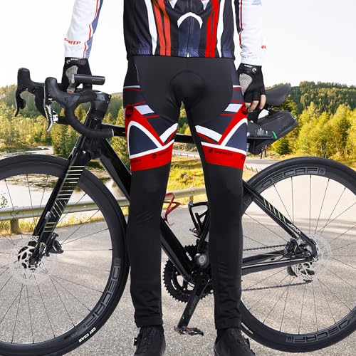 sponeed Men's Cycling Racing Pants with Padding Bicycle Tights Autumn Riding Clothing Bottoms US XL Red White - Image 2