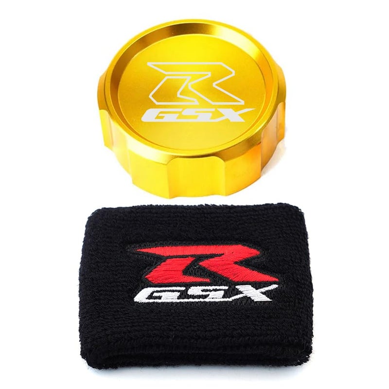 MOWOK For Suzuki GSXR Gsxr 600 750 1000 GSXR750 gsxr600 gsxr1000 Motorcycle CNC aluminium alloy Front Brake Fluid Reservoir Protection Cover and Reservoir cap sock Gold