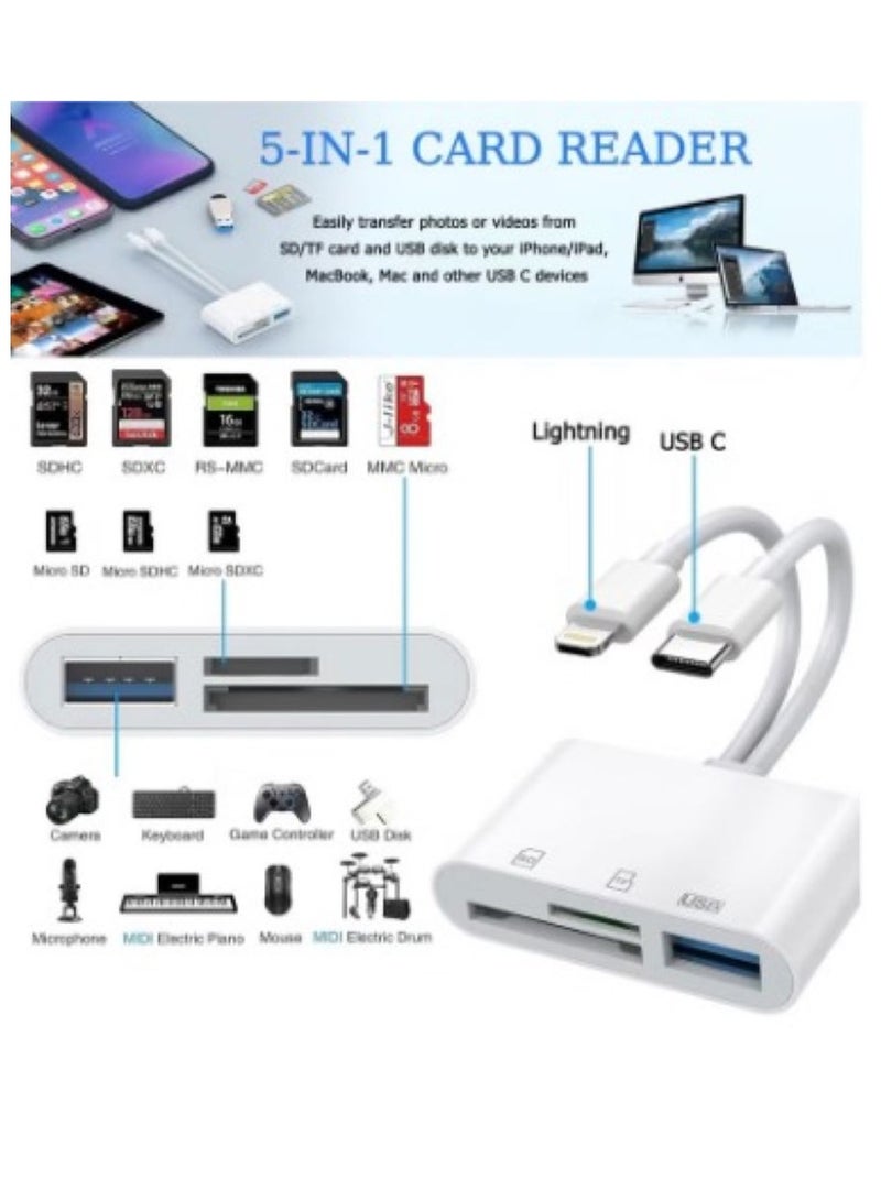 Camera Memory Card Reader,SD Card Reader for iPhone, iPad, USB C and Lightning Dual Port SD  - Image 2