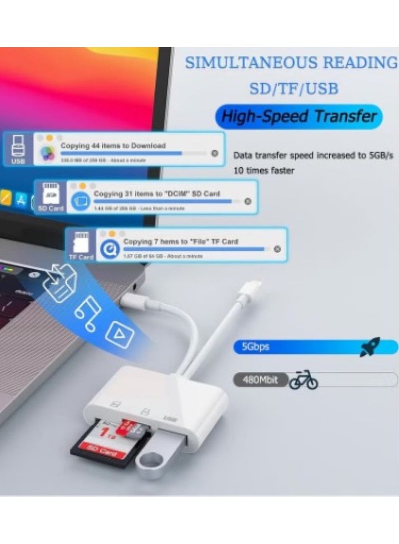 Camera Memory Card Reader,SD Card Reader for iPhone, iPad, USB C and Lightning Dual Port SD  - Image 3