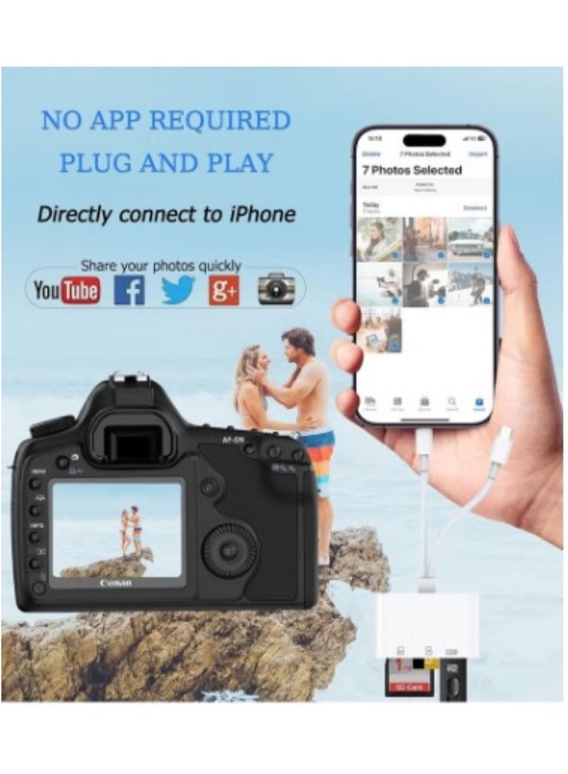 Camera Memory Card Reader,SD Card Reader for iPhone, iPad, USB C and Lightning Dual Port SD  - Image 4