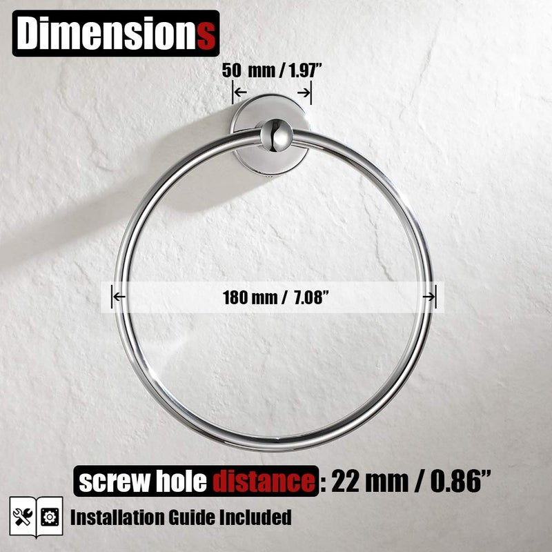 JQK Chrome Towel Ring, 304 Stainless Steel Hand Towel Holder for Bathroom, Polished Finish Wall Mount, TR130-CH - Image 2