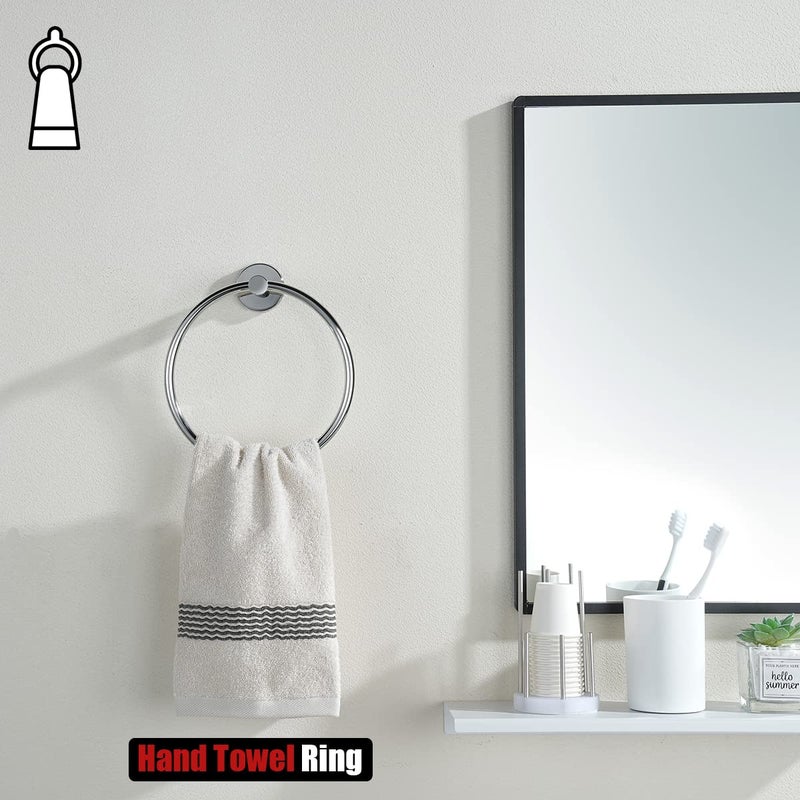 JQK Chrome Towel Ring, 304 Stainless Steel Hand Towel Holder for Bathroom, Polished Finish Wall Mount, TR130-CH - Image 4