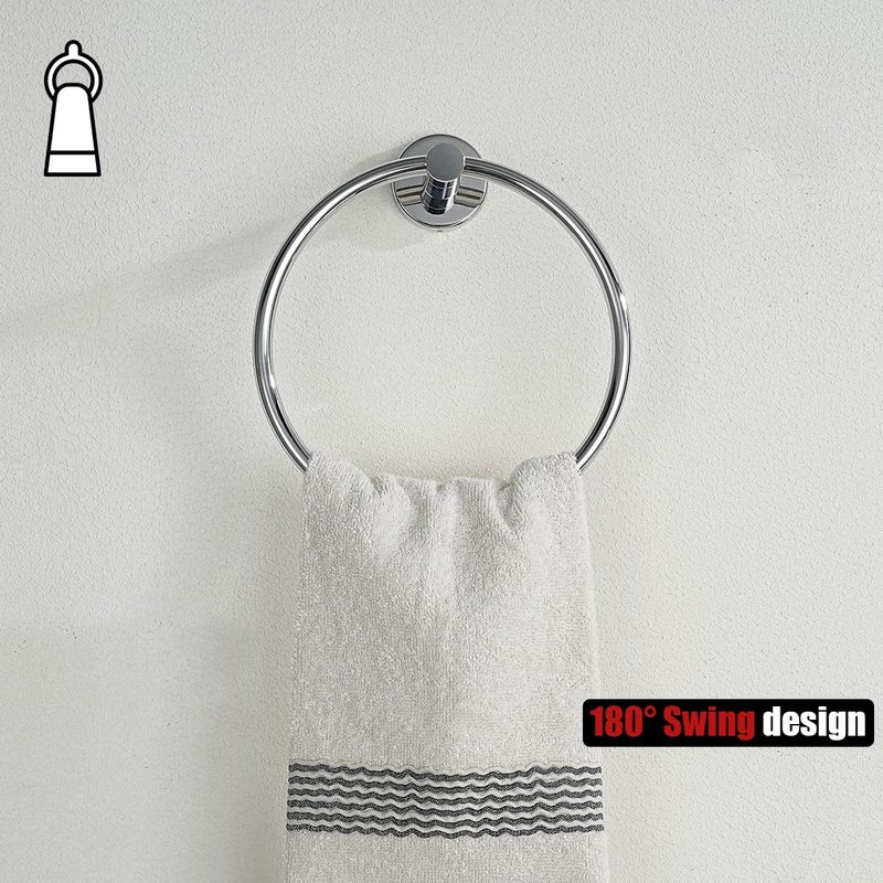 JQK Chrome Towel Ring, 304 Stainless Steel Hand Towel Holder for Bathroom, Polished Finish Wall Mount, TR130-CH - Image 5