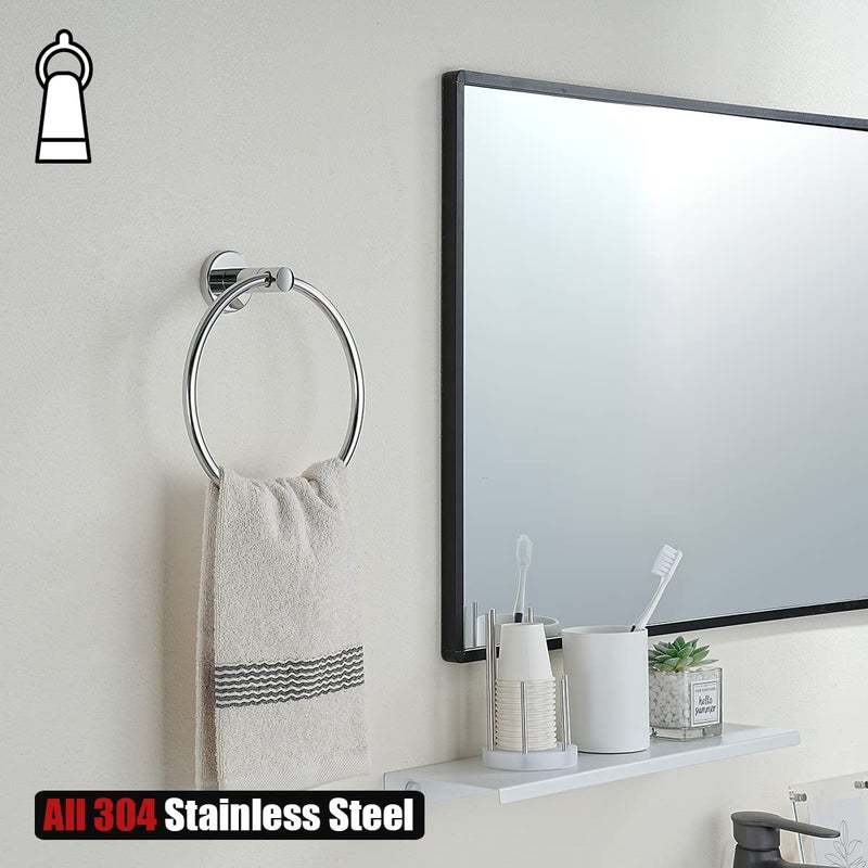 JQK Chrome Towel Ring, 304 Stainless Steel Hand Towel Holder for Bathroom, Polished Finish Wall Mount, TR130-CH - Image 3