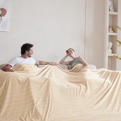 Serenhom Extra Large Soft Cozy 120x120 Inches Seamless Oversized King Fleece Blanket - Huge 3D Jacquard Decorative 10'x10' California King Blanket for Bed, Sofa, Couch, Travel, Khaki Chain - Image 2