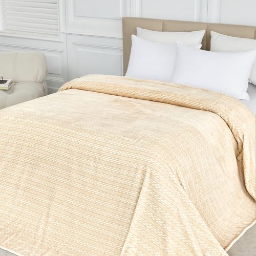 Serenhom Extra Large Soft Cozy 120x120 Inches Seamless Oversized King Fleece Blanket - Huge 3D Jacquard Decorative 10'x10' California King Blanket for Bed, Sofa, Couch, Travel, Khaki Chain - Image 3