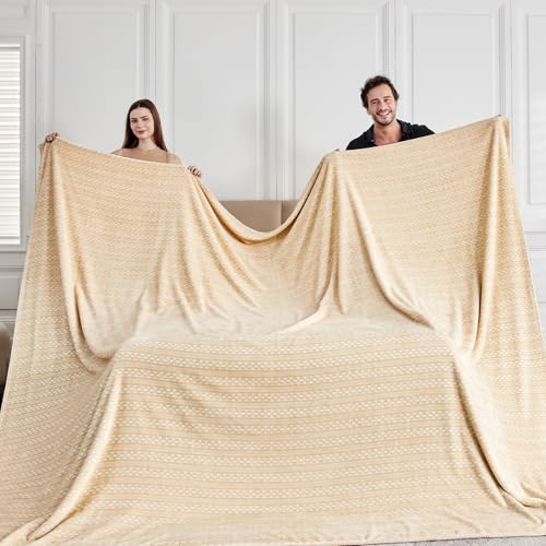 Serenhom Extra Large Soft Cozy 120x120 Inches Seamless Oversized King Fleece Blanket - Huge 3D Jacquard Decorative 10'x10' California King Blanket for Bed, Sofa, Couch, Travel, Khaki Chain - Image 1