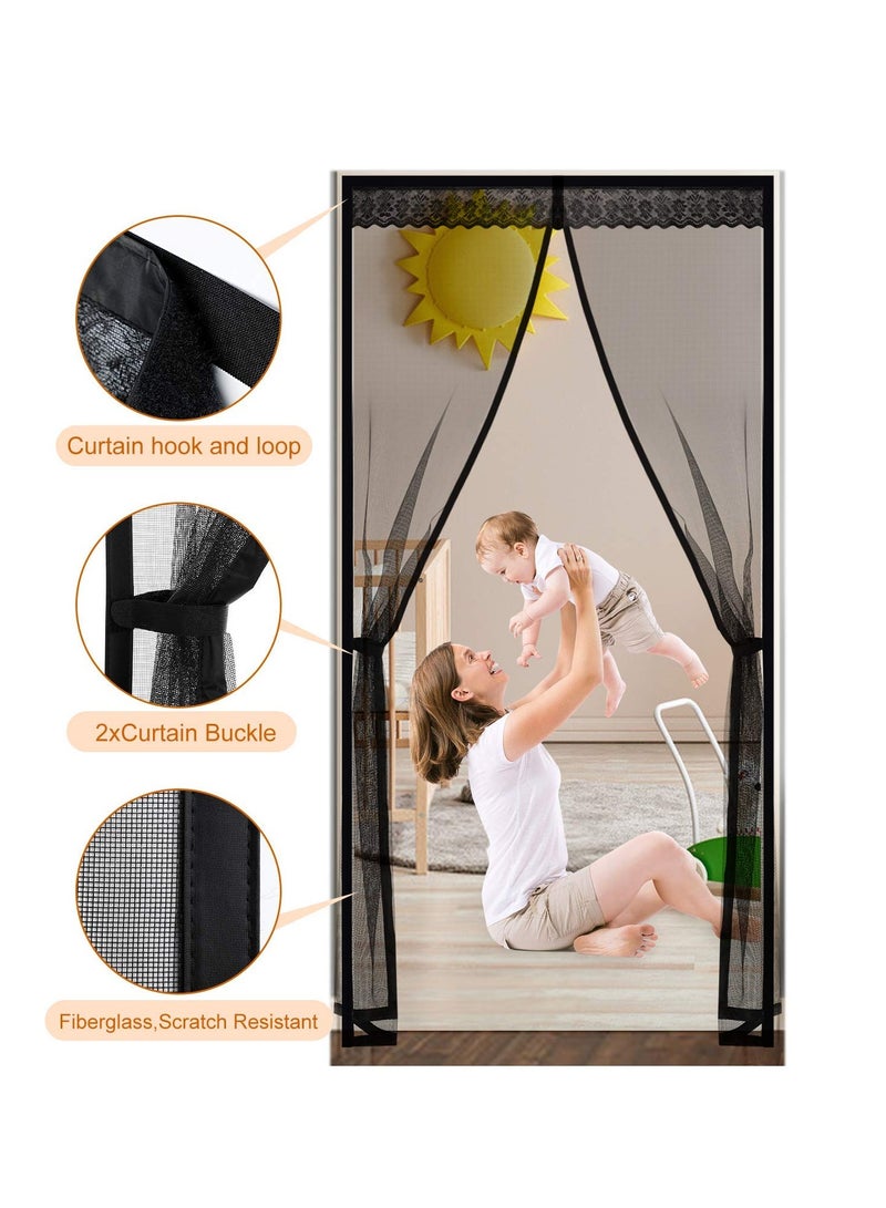 KASTWAVE Magnetic Screen Door, Anti Mosquito Mesh Fly Curtain, Magnetic Top-to-Bottom Seal Snaps Shuts Automatically, Keep Fresh Air in & Bugs Out (100x200CM,Black)  - Image 3