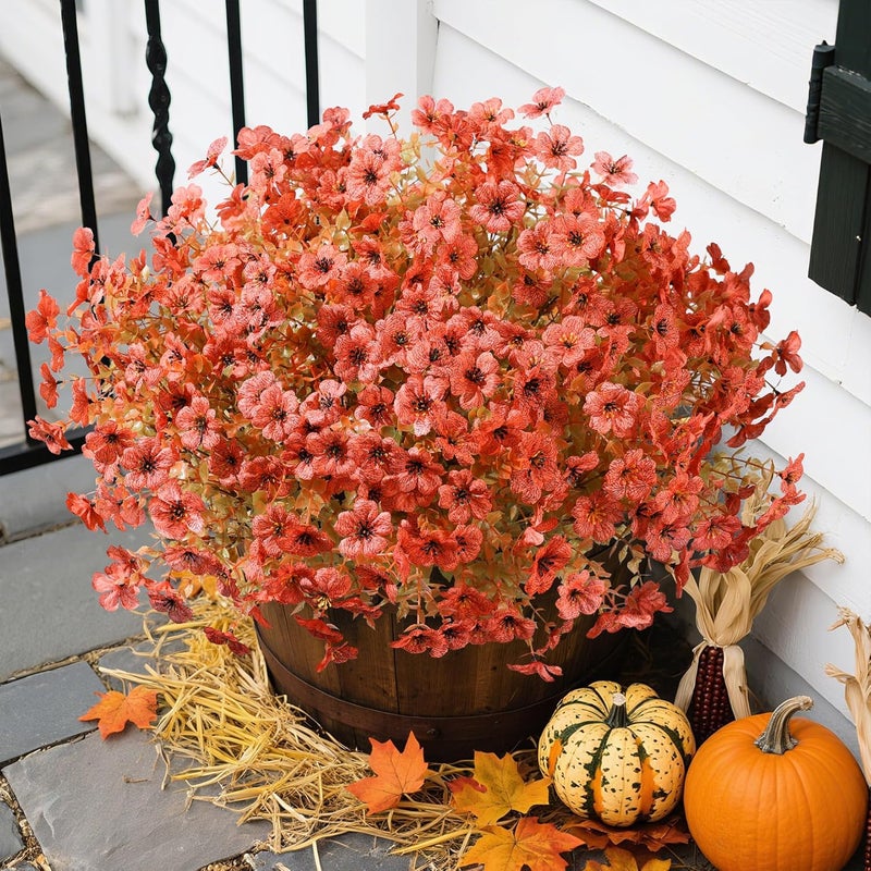 florisso Artificial Fall Flowers Fake Mums for Outdoor Autumn Decoration, 12 Bundles Faux Silk Orange Yellow Mums Daisy Look Real UV Resistant for Outside Home Porch Patio Planter - Image 3