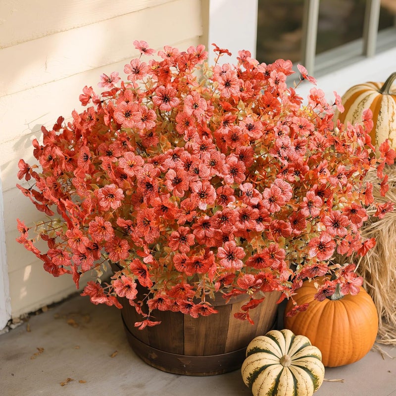 florisso Artificial Fall Flowers Fake Mums for Outdoor Autumn Decoration, 12 Bundles Faux Silk Orange Yellow Mums Daisy Look Real UV Resistant for Outside Home Porch Patio Planter - Image 1