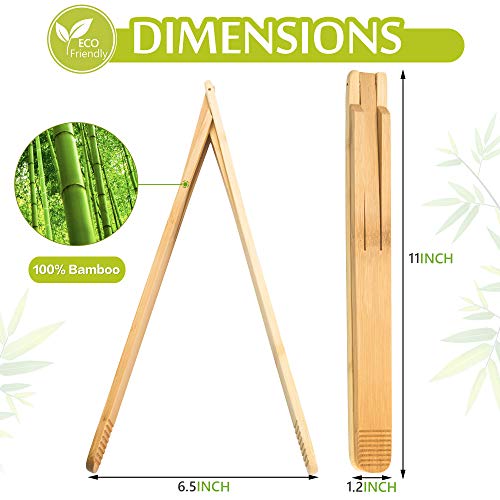 laboos Bamboo Cooking Tongs (Set of 2) – 11” Foldable Kitchen Tongs with Space-Saving Design, Non-Scratch Grip for BBQ, Salad, Camping & Serving – Natural Wood Utensils for Nonstick Cookware - Image 4