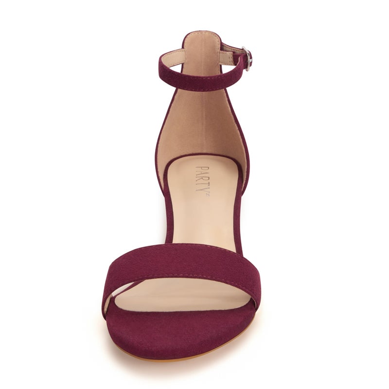 PARTY Women's Open Toe Ankle Strap Low Block Chunky Heels Sandals, Burgundy, 7 - Image 5