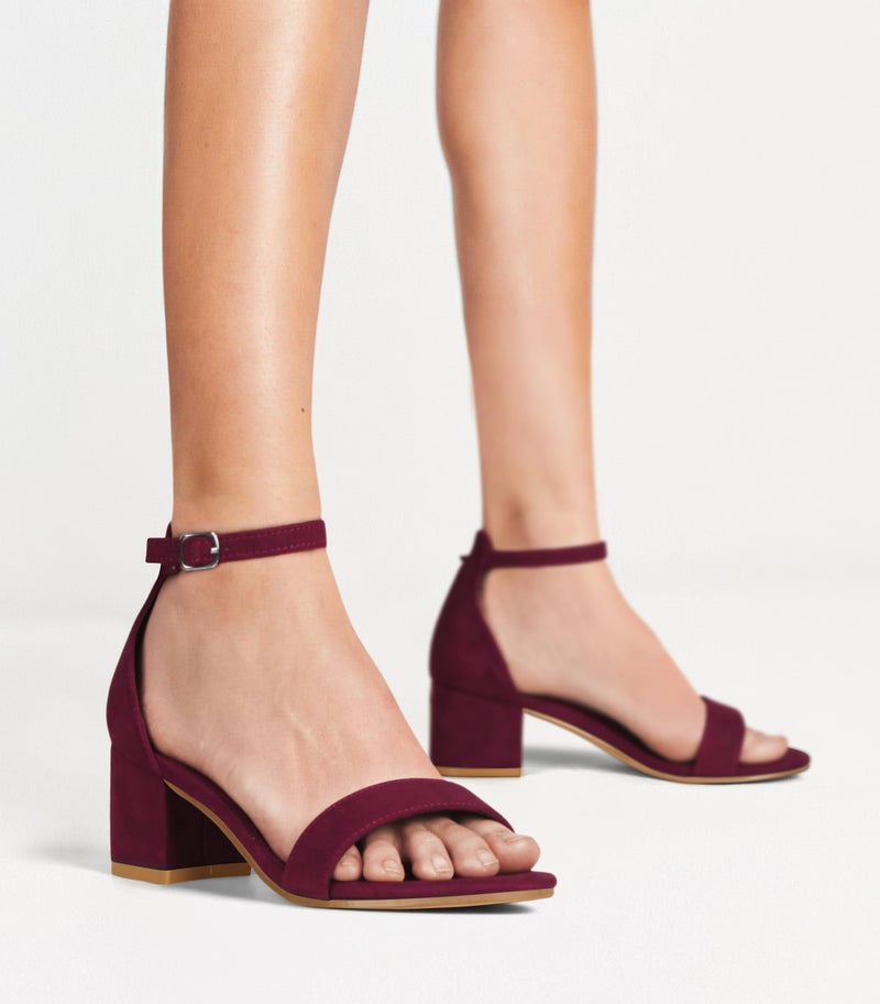 PARTY Women's Open Toe Ankle Strap Low Block Chunky Heels Sandals, Burgundy, 7 - Image 4