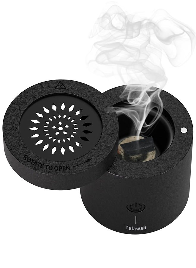 Telawah Portable Electric Incense Burner Bukhoor Aroma Diffuser USB Rechargeable  for Car and Home One-click Start Convenient and Safe(Black Pattern Top Cover) - Image 3