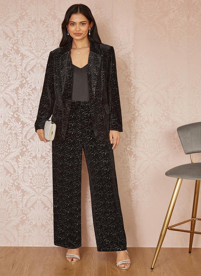 Yumi - Velvet Sparkle Foil Print Oversize Blazer - Image 1