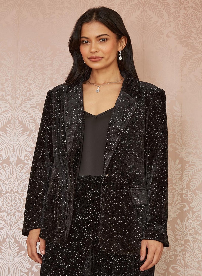Yumi - Velvet Sparkle Foil Print Oversize Blazer - Image 1