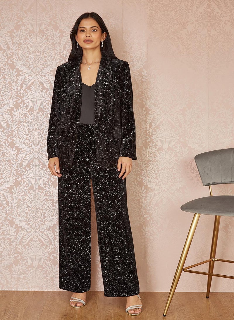 Yumi - Velvet Sparkle Foil Print Oversize Blazer - Image 1