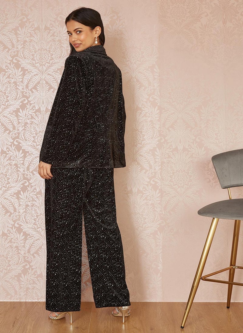 Yumi - Velvet Sparkle Foil Print Oversize Blazer - Image 1