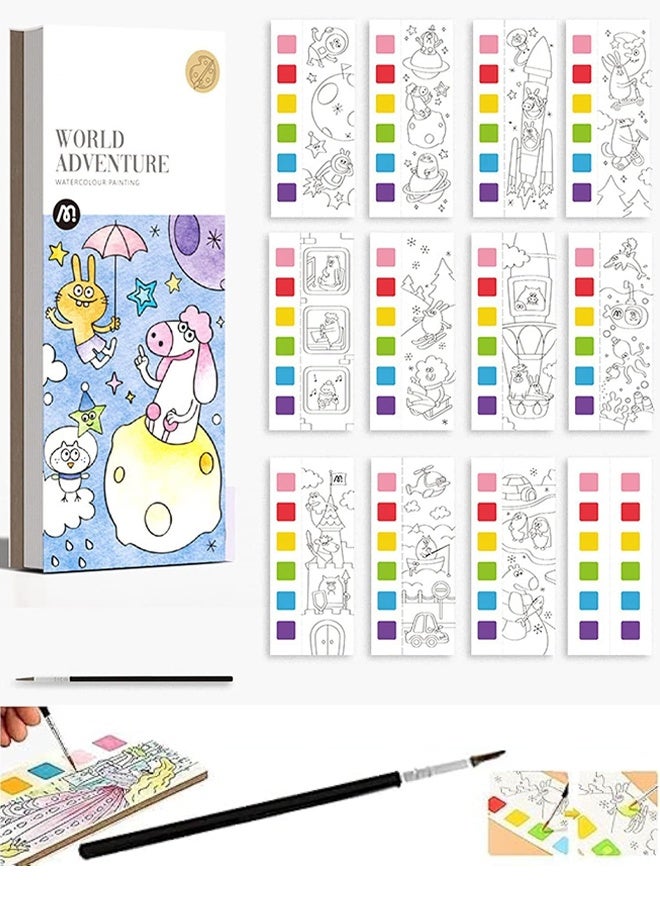 MiDeer Pocket Watercolor Painting Book with Brushesn Pocket Watercolor Drawing Book Watercolor Paint Bookmark Magic Water Coloring Books for Kids School Improve Your Child's Creativity & Concentration - Image 1