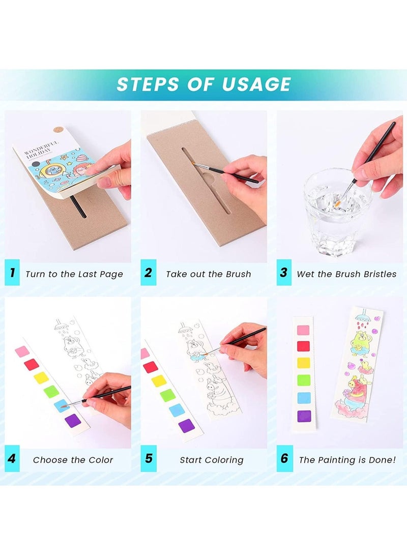 MiDeer Pocket Watercolor Painting Book with Brushesn Pocket Watercolor Drawing Book Watercolor Paint Bookmark Magic Water Coloring Books for Kids School Improve Your Child's Creativity & Concentration - Image 5