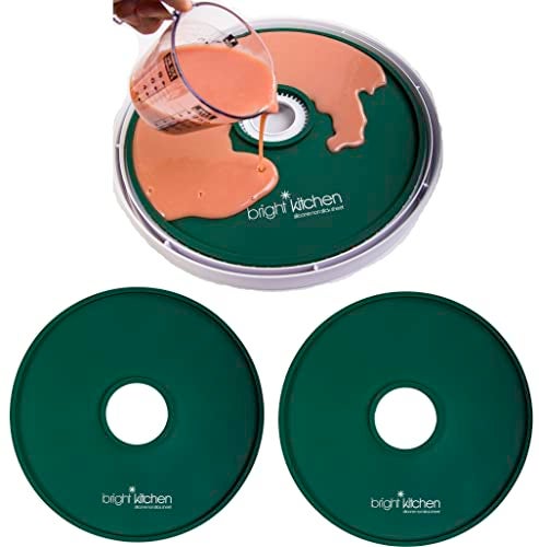 Bright Kitchen 2 ورقات سيليكون لتجفيف الفواكه مع حواف متوافقة مع مجففات بريستو الدائرية قوالب شفاه غير سامة تحمل السائل قابلة لللف دائرية قابلة لإعادة الاستخدام مرنة غير لاصقة 115 2 ورقات حواف