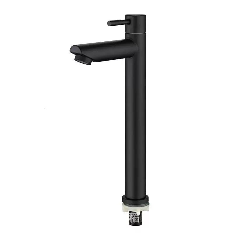 Single Cold Water Basin Faucet 304 Stainless Steel, High Arc, Black - Image 3
