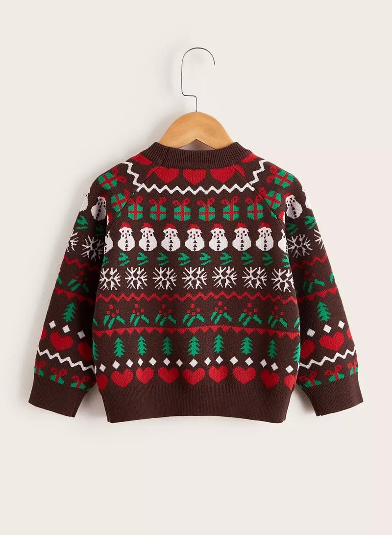 Toddler Boys Christmas Pattern Raglan Sleeve Sweater - Image 2