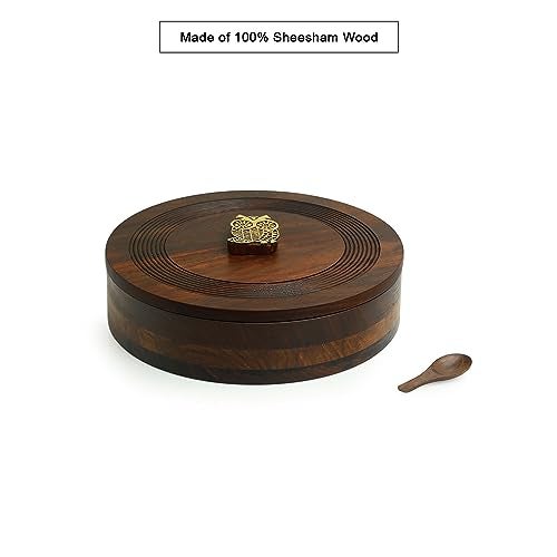 ExclusiveLane 'Mystic Owl Block' Wooden Spice Box | Hand Engraved Sheesham Wood Masala Dabba | Spice Container with 7 partitions & Spoon | Multipurpose Kitchen Masala Dani - Image 3