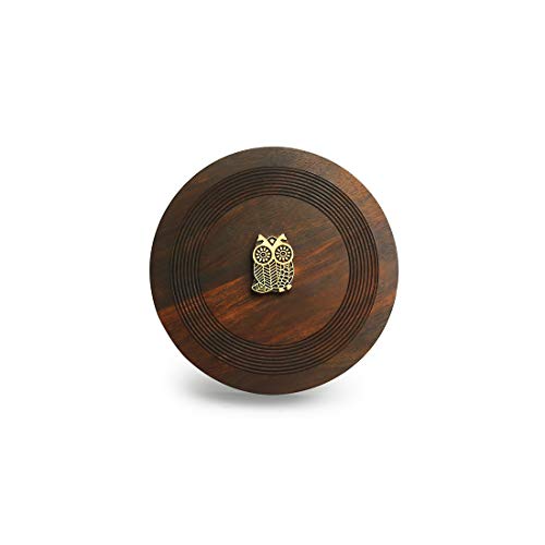 ExclusiveLane 'Mystic Owl Block' Wooden Spice Box | Hand Engraved Sheesham Wood Masala Dabba | Spice Container with 7 partitions & Spoon | Multipurpose Kitchen Masala Dani - Image 5