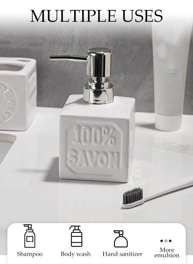 DUNISO 4 Pcs Bathroom Accessories Set，Toiletries Gift Set，Ceramic Bath Set，Including Lotion Bottle, Toothbrush Holder, Mouthwash Cup and Soap Dish，Can Be Used As Bathroom Decoration and Gift Giving，White  - Image 5