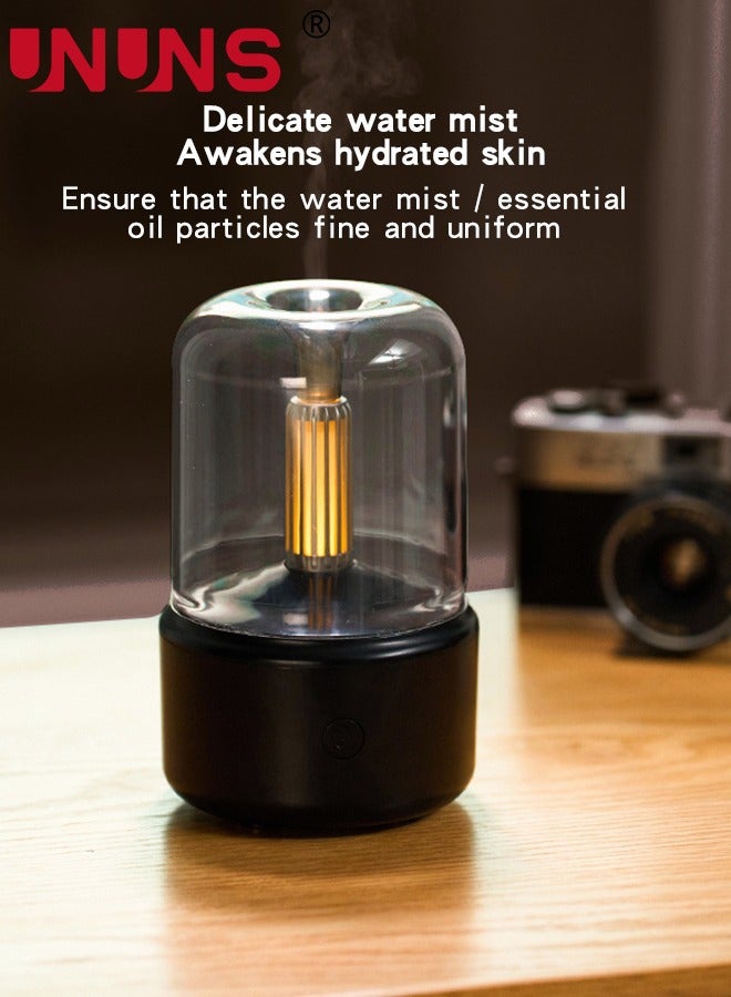 UNUNS مرطب هواء مع مصباح ليلي LED، 120 مل موزع زيت أساسي، مصباح جو شبيه بالشمع، شحن USB، مناسب للديكور المنزلي في غرفة النوم والمعيشة في الهواء الطلق - Image 2